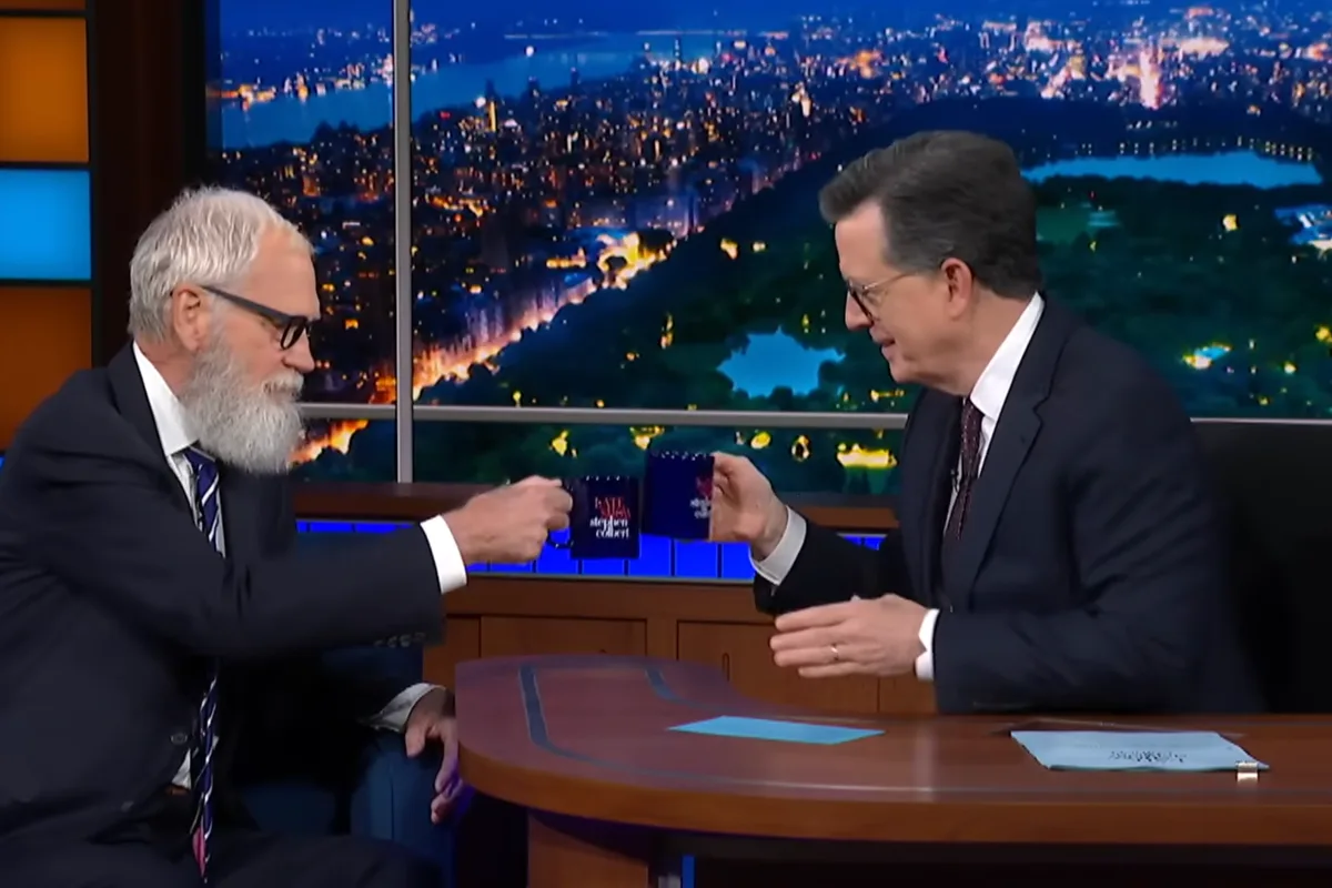 David Letterman and Stephen Colbert Toss Set Pieces Off Ed Sullivan Theater Roof