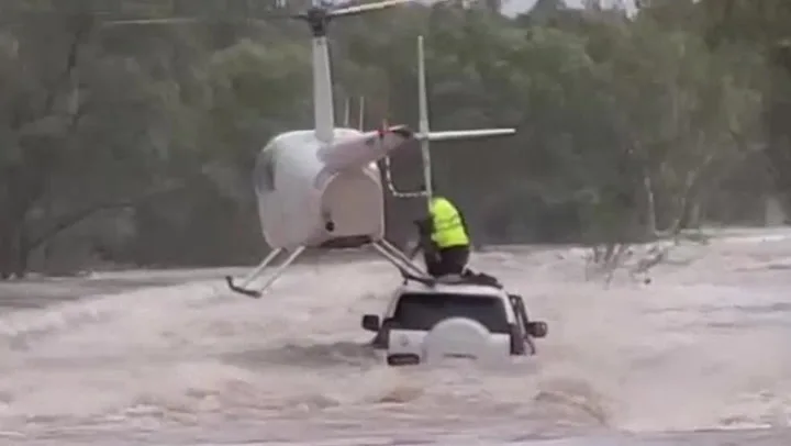 Dog Rescued by Helicopter from Flooded Car in Katherine, Northern Territory
