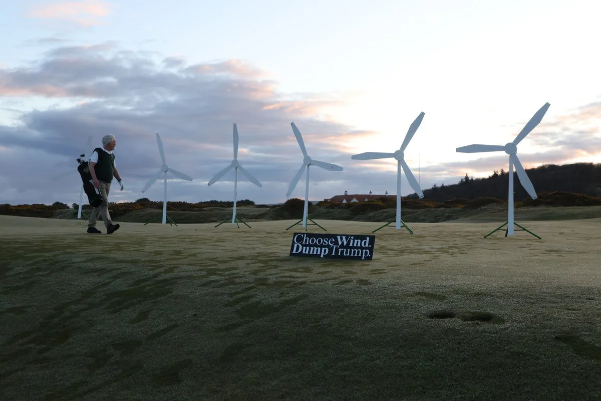 Environmental Activists Demonstrate for Renewable Energy at Trump Golf Course in Scotland