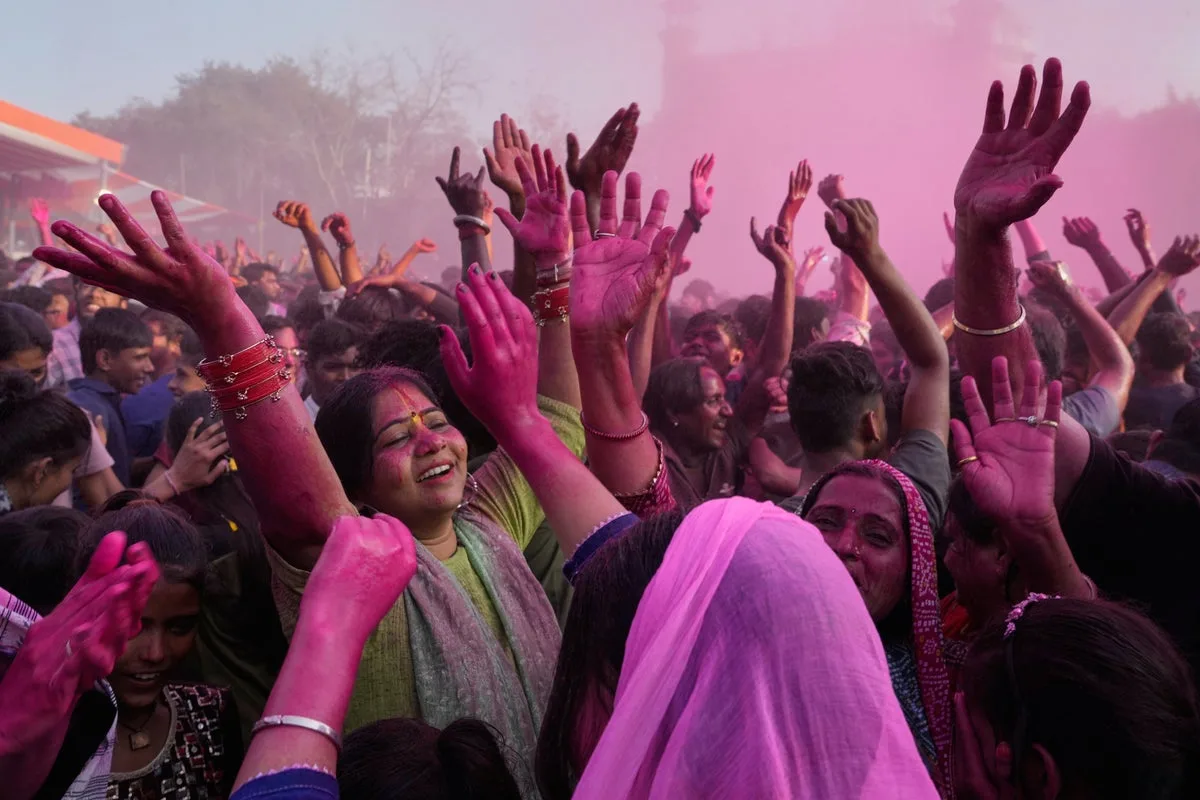 Holi Festival Celebrated with Colors and Music in Mathura, India