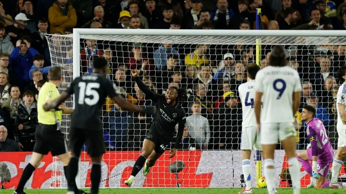 Man City wins 1-0 at Leeds, moves within two points of Arsenal