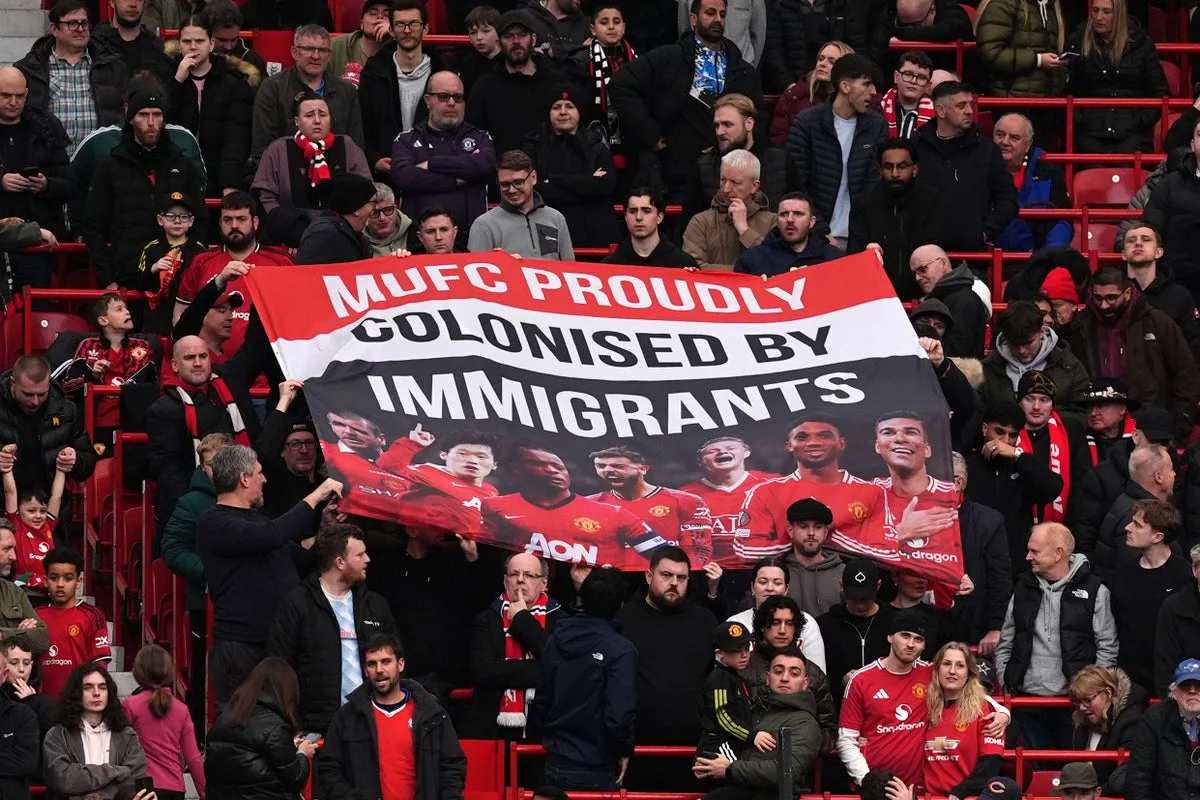 Man Utd Fans Display 'Proudly Colonised by Immigrants' Banner During Match