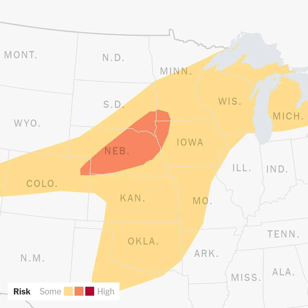 Severe Storms With Hail and Tornado Risk Expected in Central U.S. Through Monday