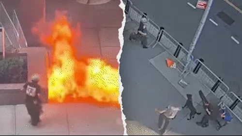 Surveillance Footage Shows Fireworks and Blaze at New York Federal Building