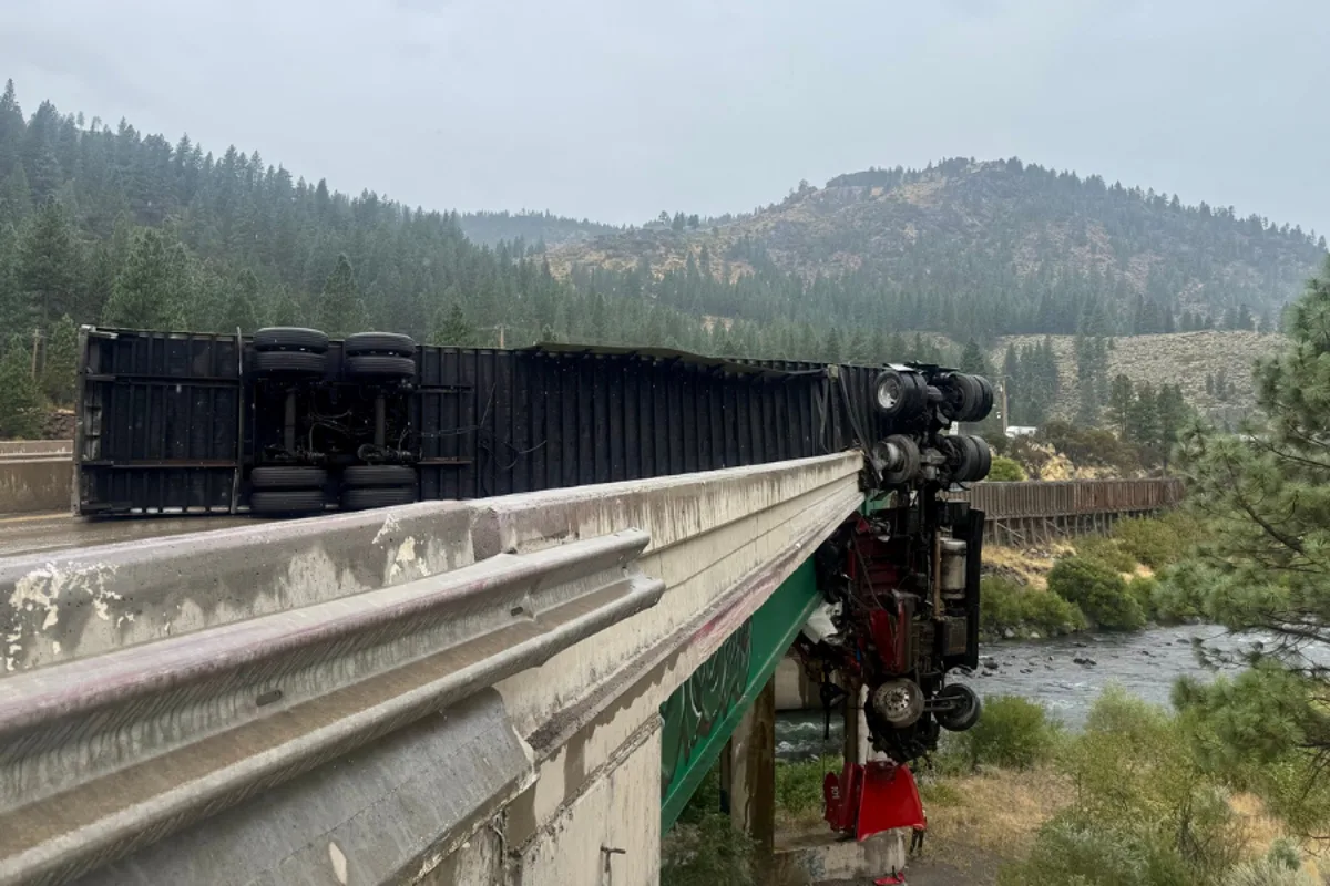 Truck Dangling Over California Bridge After Crash Near Lake Tahoe Injures Driver